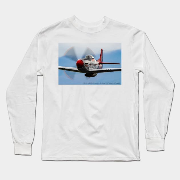 P-51D Mustang Low Pass Long Sleeve T-Shirt by acefox1